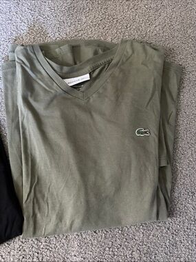 Lacoste Olive Green V-Neck Shirt with Crocodile Logo